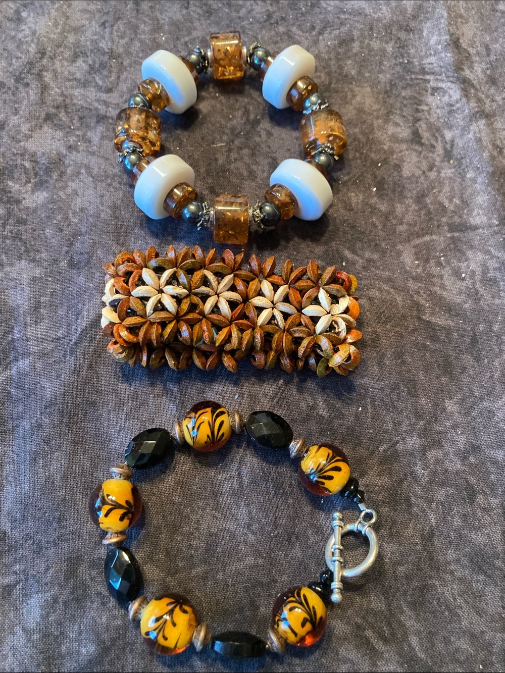 Beaded Brown & White Women's Bracelet Trio – Earthy Boho Set of 3